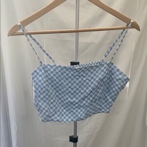 La Hearts Blue and White Asymmetrical Crop Camisole